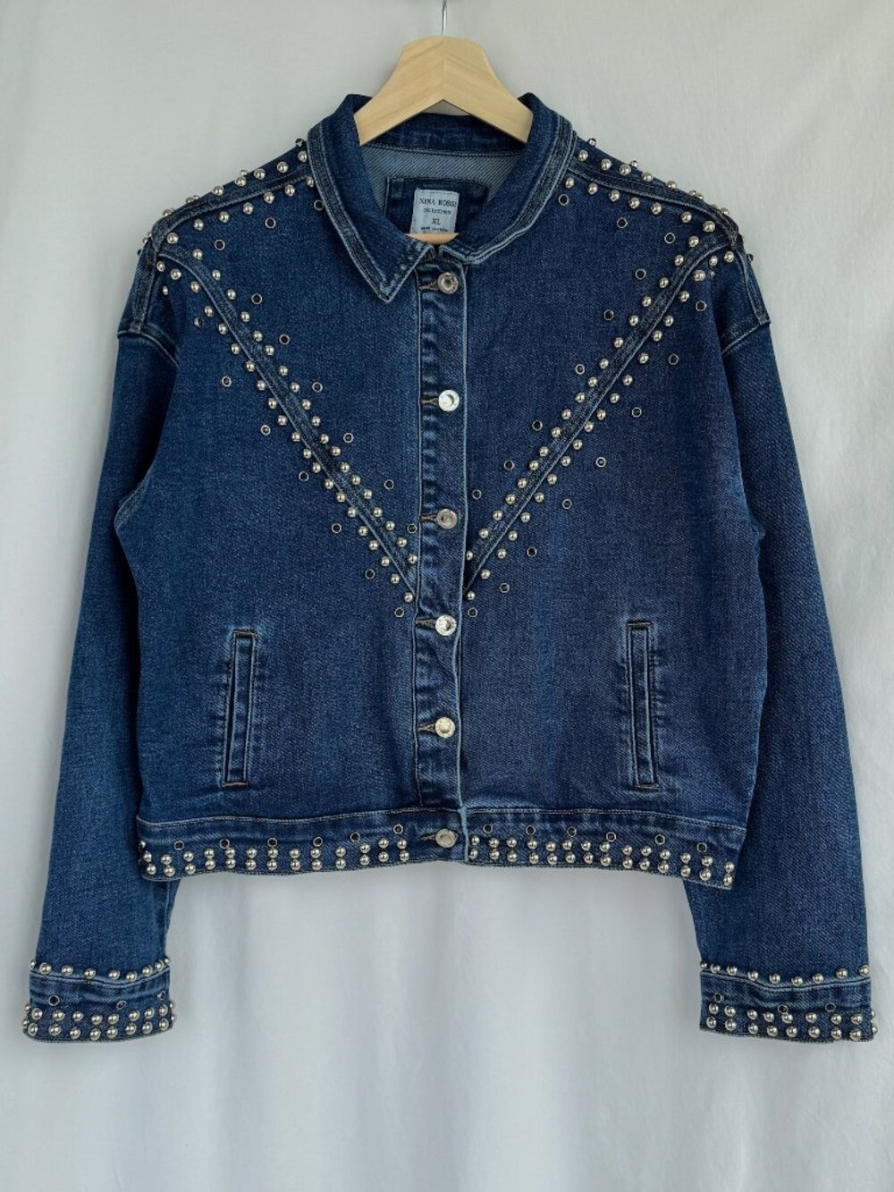 Nina Rossi Studded Grommet Denim Jacket XL Western Y2K Biker